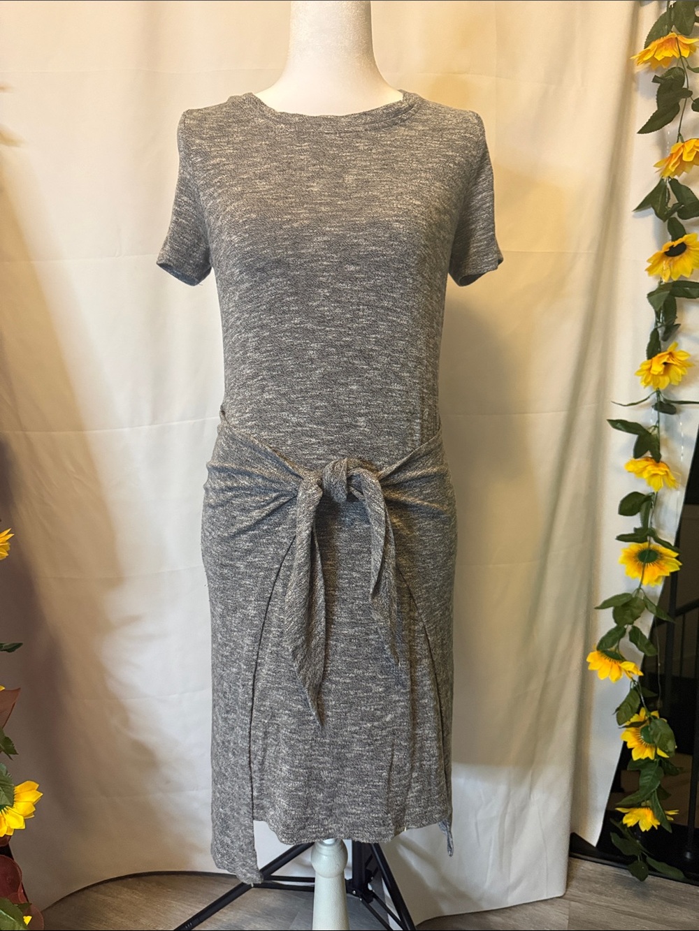 Lucky Brand Heather Gray Tie-Front Midi Dress